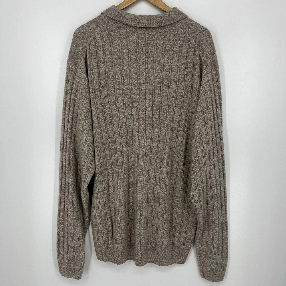 Dockers Mens XLT Tall Heathered Tan Cable Knit Polo Sweater Long Sleeve Vtg 90s